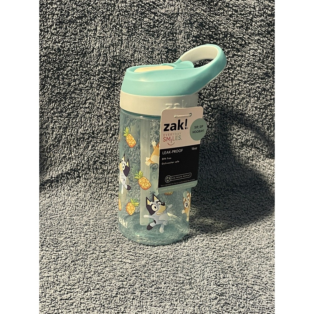 NEW Zak! Everyday Smiles Bluey Bingo &‎ Pineapple 16oz Water Bottle Hinge Straw